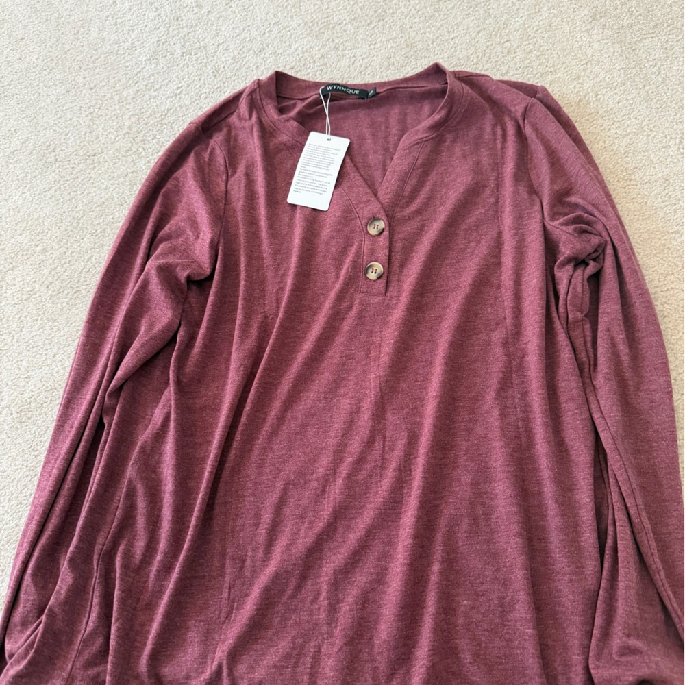 Women's Long Sleeve Henley Top - Burgundy